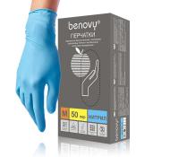 Перчатки нитрил S BENOVY неопудр текстур на пальцах Голубые 100шт 3,5гр